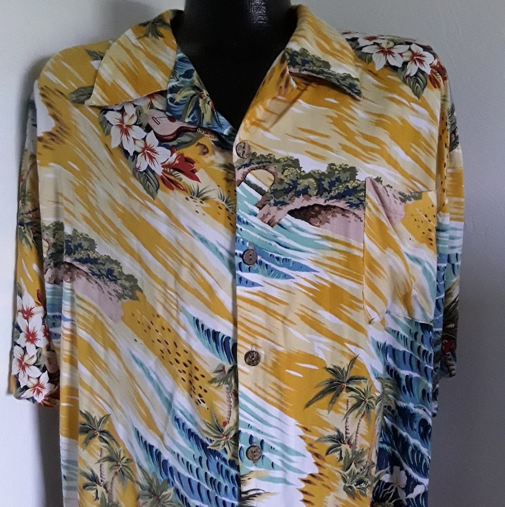 Pacific Blue rayon men Hawaiian shirt button down short sleeve size XL